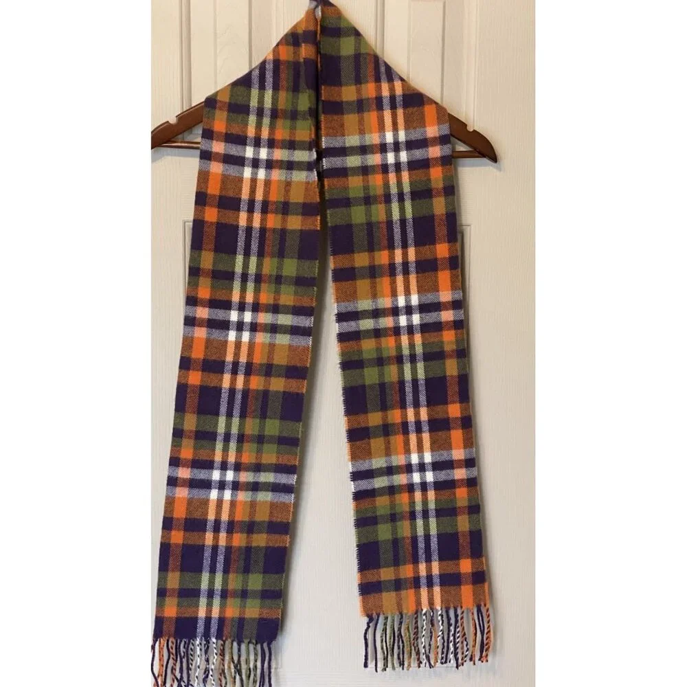 D&Y Purple Orange Gray Green Striped Check Men's Scarf 12